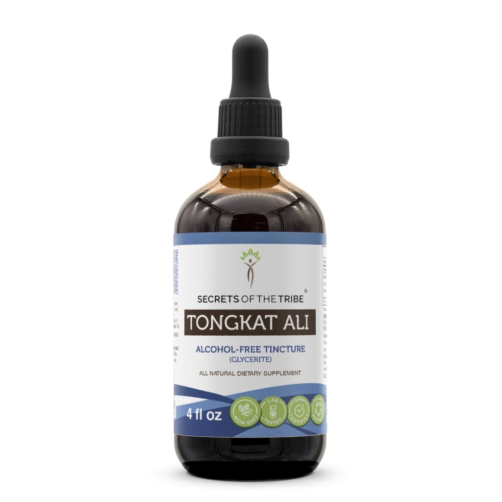 Noslēpumi Tribe Tongkat Ali bez alkohola šķidruma ekstraktu, Wildcrafted Tongkat Ali (Eurycoma Longifolia) Kaltēta saknes (4 FL OZ)