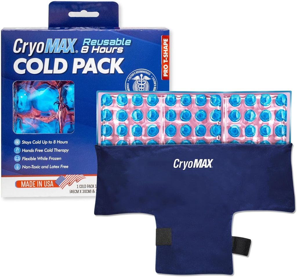 CryoMAX Atkārtoti lietojams auksts iepakojums - 8 stundu ilgs aukstās terapijas ledus iepakojums, regulējami, nolietojami kompreses siksniņas, vislabākais sāpju atvieglošanai, traumām, gūžas ķirurģijai Pietūkums un migrēnas - T-forma (1 skaitlis)