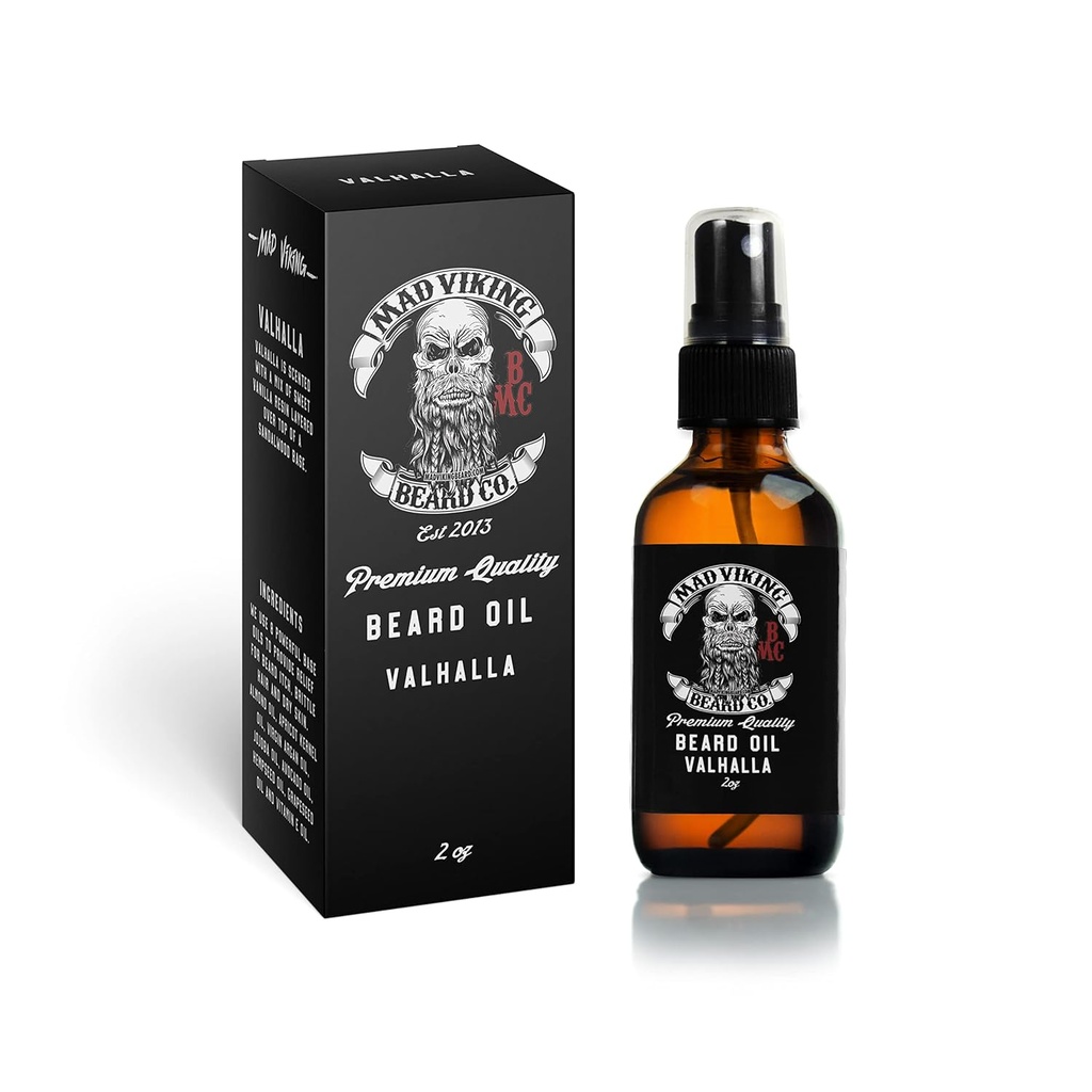 Mad Viking Valhalla Beard Oil - Hydrate, bieži un aug jūsu bārda dabiski. Cīņa nieze un blaugznas ar gludu sandalwood & Vanilla smarža, izgatavots ASV - 2oz