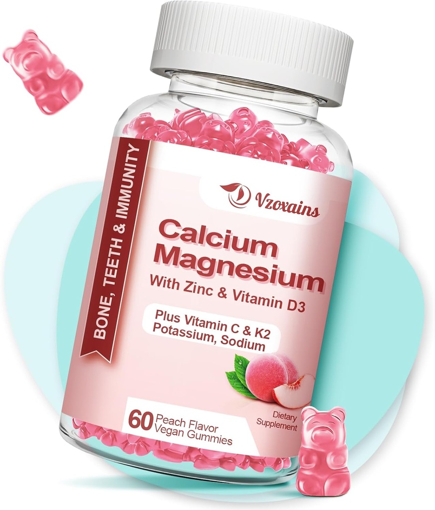 Augsta Absorbcija Kalcija Gumijas, Bezcukura kalcija Magnija Cinka Gumijas ar D3 vitamīnu vīriešiem un sievietēm, Persiku uzliesmo 60 Cts