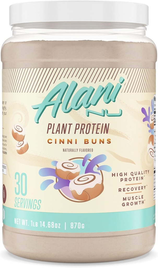 Alani Nu Augu proteīns Pulveris CINNIBUNS - 18g Vegan Proteīns - Ēdienreizes aizstājējs Pulveris - Nav pievienots cukurs -- Zems tauku saturs, zems ogļhidrātu saturs, bez piena, pīļu proteīns Izolāts Blend 30 Kalpo