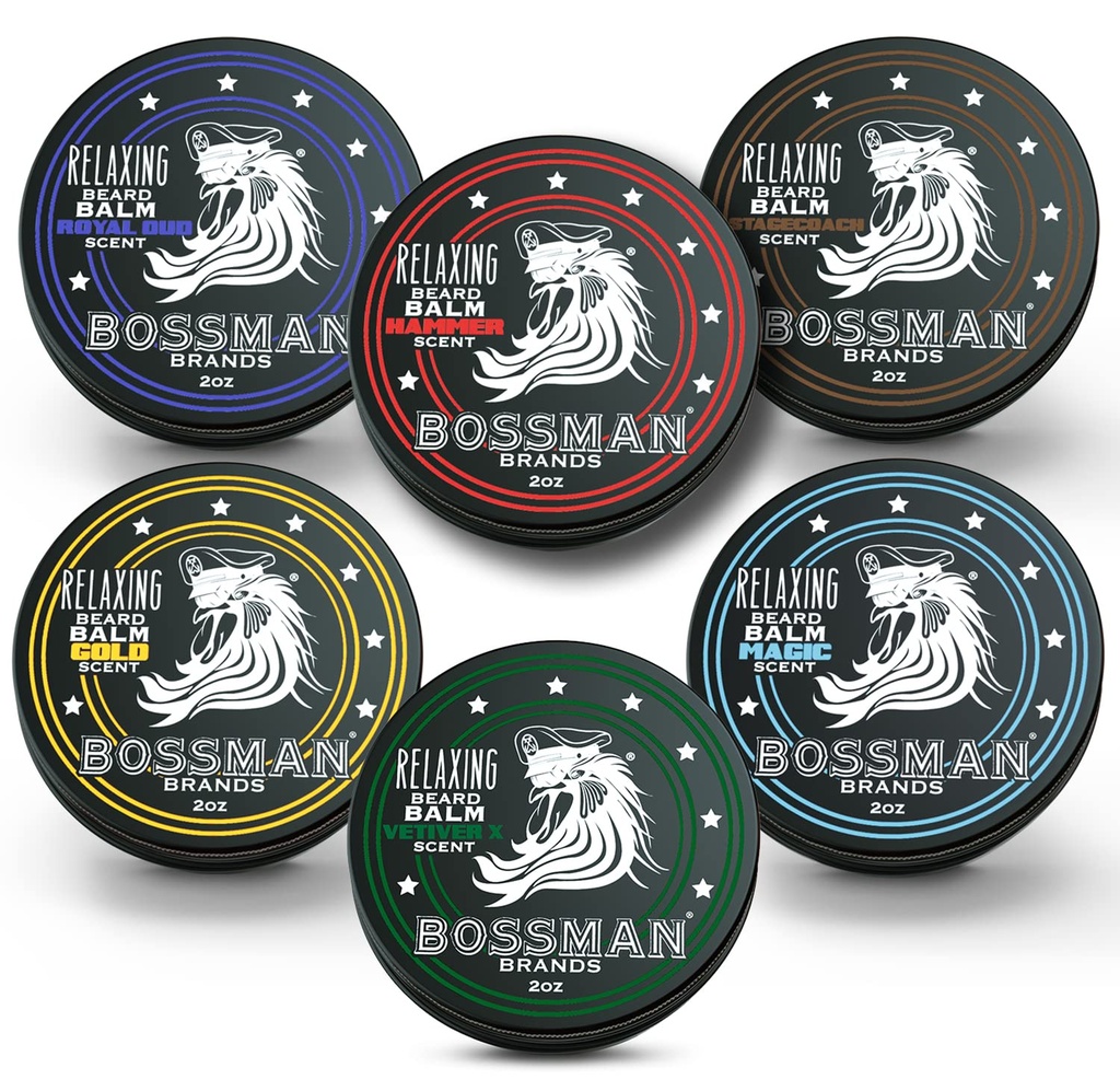 Bossman Beard Balzams Variety Pack - Bārda Grooming, Grooming, Growth and Care komplekts - Mīkstinātāju un Mitrinātāju - Visi 6 Senti