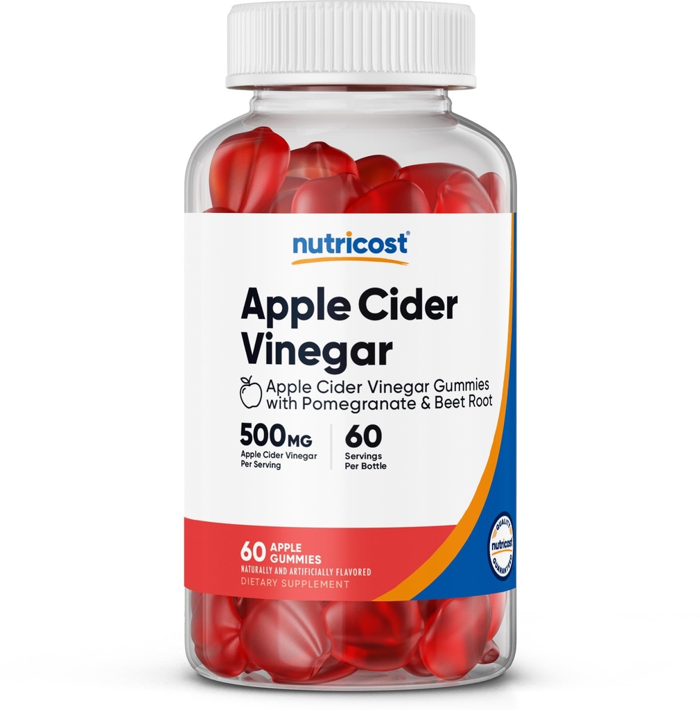 Nutricost Apple Cider Etiķis 500mg, 60 Gumijas, Apple aromatizēts - bez lipekļa, nav GMO, nav Corn Syrup