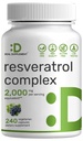 Resveratrol Complex 2 000mg, 240 Veggie kapsulas – Extra Strength Trans-Resveratrol ar NAD, Quercetin, kurkumīns, vīnogu sēklas & vairāk – Veselīgs novecošana Antioksidants enerģijai un smadzenēm Atbalsts