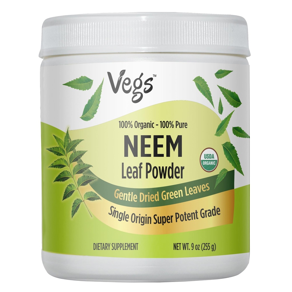 Organic Neem Leaf pulveris - Sasalst Sausās True Green Neem lapas Pulveris - atbalsta matu augšanu, ādas un zarnu veselību, tīrīšanu, Immunity - 9oz