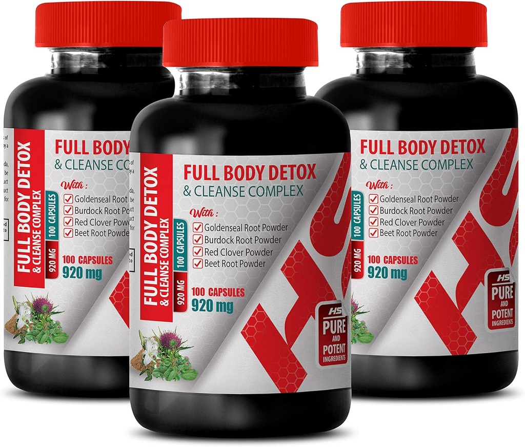 Ķermeņa Detox papildinājums - Full Body Detox un tīrīt Complex 920 MG - sarkana Āboliņa formula - 3 pudeles 300 kapsulas
