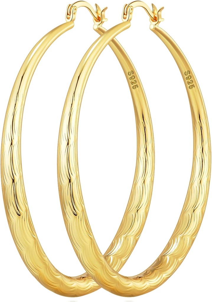 OOOPEL 925 Sterling Silver Hoop sievietēm Gold Hoop auskari Hipoalerģiska Diamond-Cut Ripples Designed - Non Tarnish Large Hoop Auskari(30/40/50/60/70mm)
