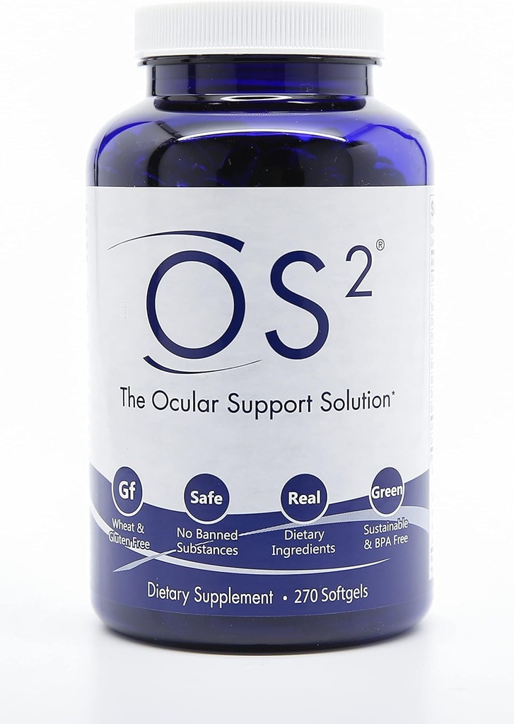 OS2 acu atbalsta šķīdums - 270Ct, patentēti acu vitamīni w AREDS2, VIT A, C, cinks, omega 3, luteīns un zeaksantīns, makulas veselībai, sausās acis, zilā gaisma un nakts redzamības papildinājums