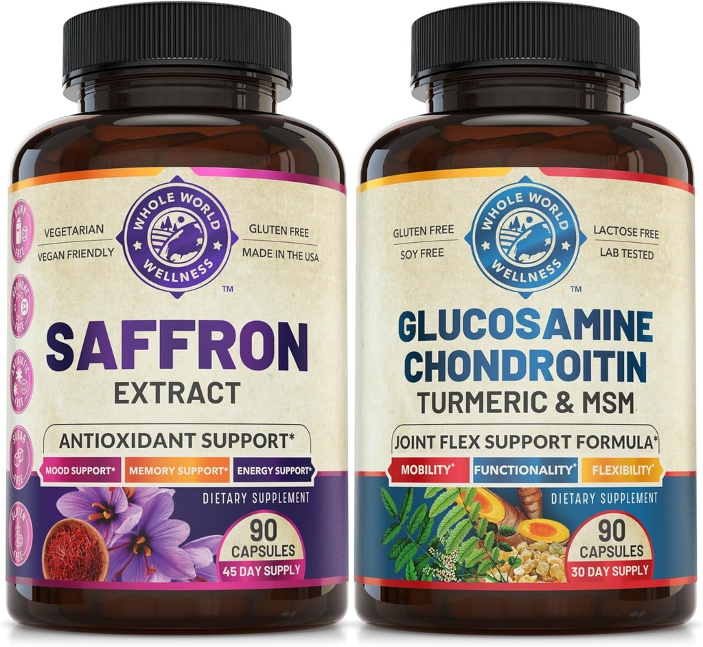 Pure Saffron ekstrakts & Advanced locītavu atbalsta bundle (Viena pudele katra). Atbalsta Mood, Energy Boost, vielmaiņas funkcija, un kopīgās veselības. USA Made.