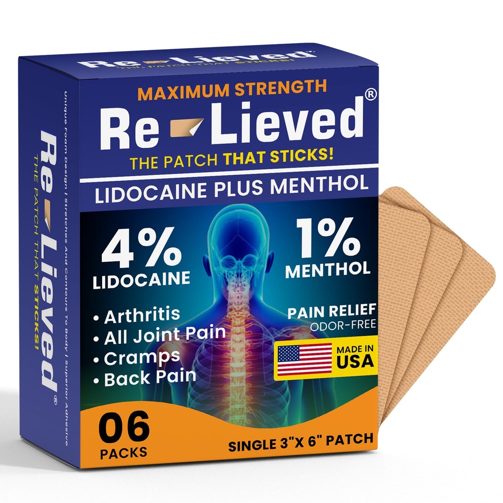 Atjaunoti 4% Lidokaīna Patches ar mentolu - maksimālā stipruma sāpes atvieglojums muguras, ceļa un muskuļu sāpes - Ātri iedarbojas Medicated Patches - Ražots ASV - 6 Count