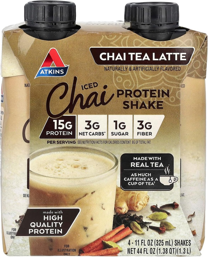 Atkins Iced Chai Tea Latte Protein-Rich Shake, Keto Friendly un lipekļa bez. (4 Shakes)