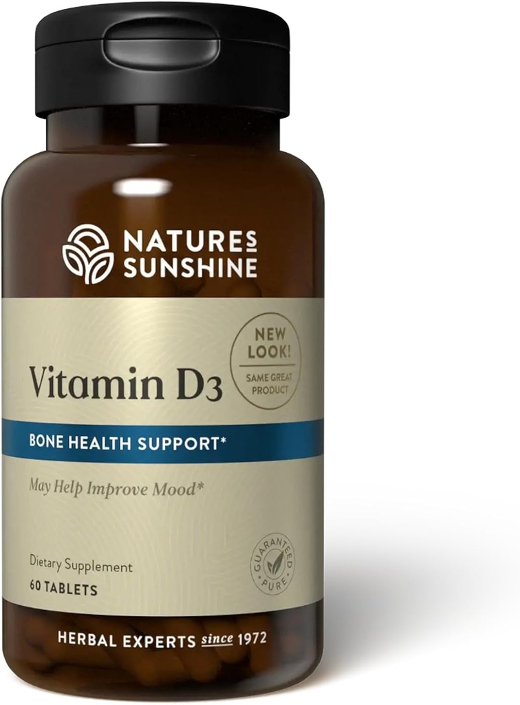 Dabas saulīte D3 vitamīns, 60 tabletes ; atbalsta kaulu veselību, veicina vispārējo veselību, un var uzlabot garastāvokli
