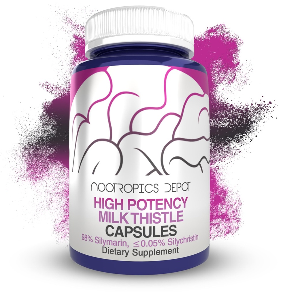 Nootrops Depot High potencial Milk Šistils Ekstrakts 200mg silīmarīnu kapsulas no Silybum marianum 