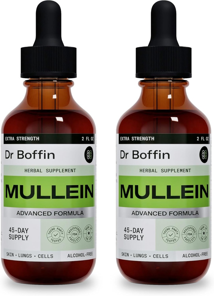 Mullein Leaf šķidruma ekstrakts 2 Fl Oz (iepakojums no 2) - Extra Strenght - Advanced Formula - Dabisks papildinājums Šķidrā Tincture - Plaušu tīrīšana un detokss - Respiratorā veselība un imūnā atbalsta pilieni