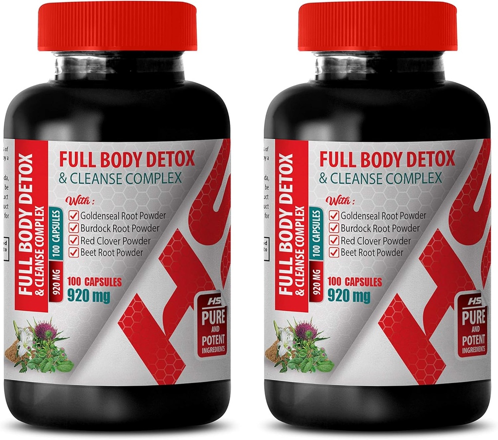 Dabiskā detoksa attīrīšana vīriešiem - Full Body Detox un Cleanse Complex 920 MG - zeltainās saknes bagātinātāji - 2 pudeles 200 kapsulas