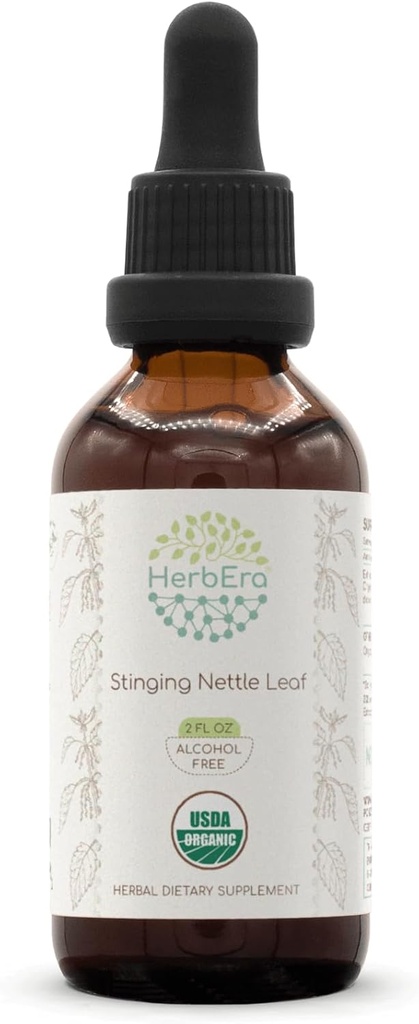 HerbEra Stinging Nettle Leaf B60 USDA Organiskā Tinktūra  - Alkohola-free ekstrakts, augstas devas augu pilieni - Certified Organic Stinging Nettle (Urtica Dioica) Žāvētas lapas (2 oz)