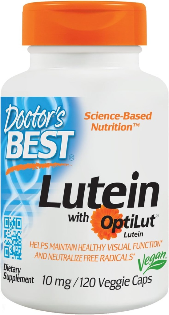 Ārsta labākais luteīns kopā ar OptiLut, ne-GMO, Vegan, bez glutēna, bez sojas, acu veselību, 10 mg, 120 Veggie Caps
