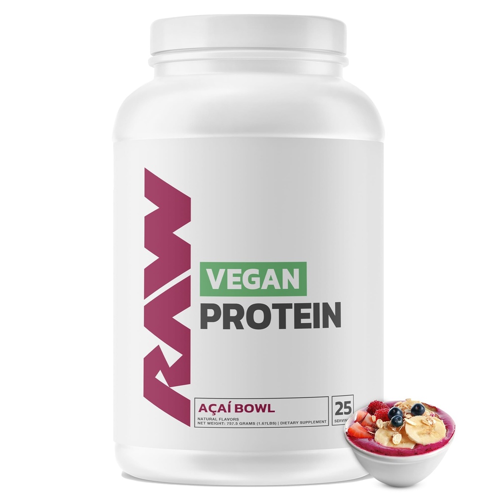 RAW Vegan proteīns pulveris, Acai Bowl - 20g augu proteīna pulvera un stiprināti ar vitamīniem muskuļu augšanu un atjaunošanos - zemu tauku, zems ogļhidrātu, dabiski aromatizēti un saldināts - 25 Kalpo