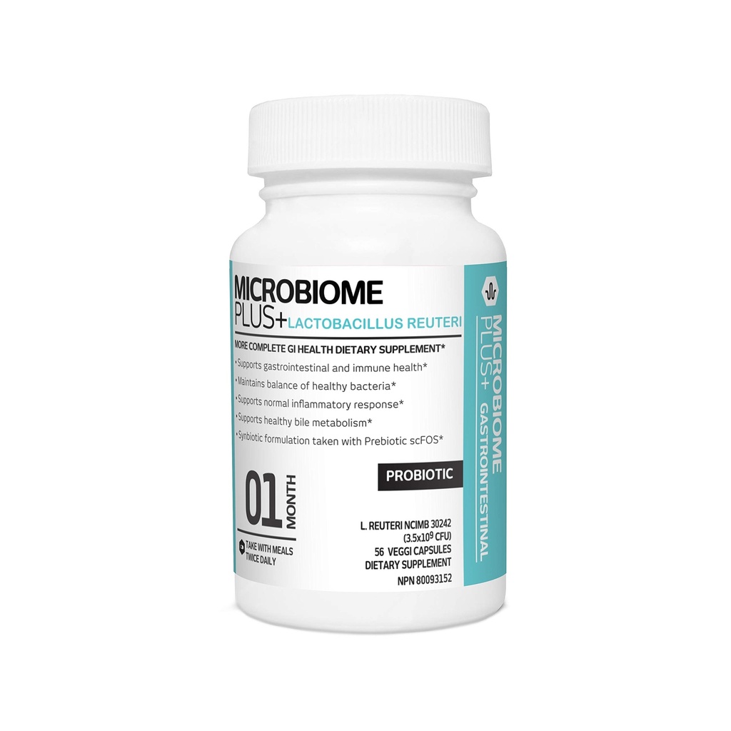 Microbiome Plus kuņģa-zarnu trakta probiotikas L Reuteri NCIMB 30242 GI Gremošanas bagātinātāji Kapsulas, alerģija Droša un lipekļa bez vīriešiem un sievietēm (1 mēnesis Supply)