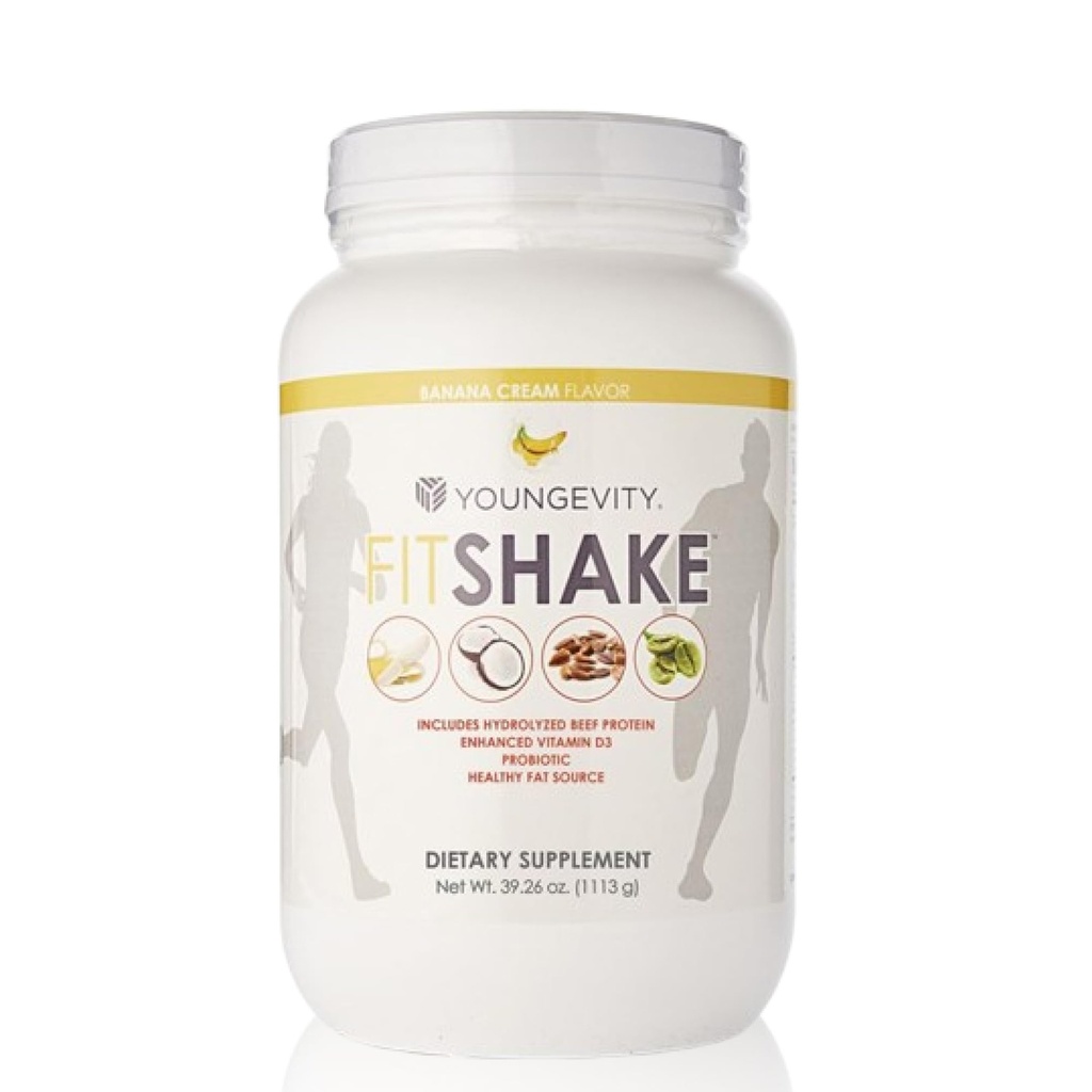 Youngevity FitShakeTM Banana Cream - 20g Gūtās olbaltumvielas - Elektrolīti, minerālvielas, kolagēns, želatīns, D vitamīns, probiotikas un vēl 30 Kalpojumi - 2,4 mārciņas