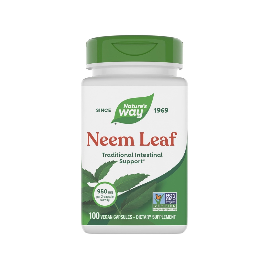 Dabas ceļš Neem Leaf kapsulas, tradicionālais zarnu atbalsts*, ko izmanto Ājurvēdā, 950 mg uz 2-kapsulu Servē, Ne-GMO projekts Verified, Vegan, 100 Count (iepakojums May Vary)