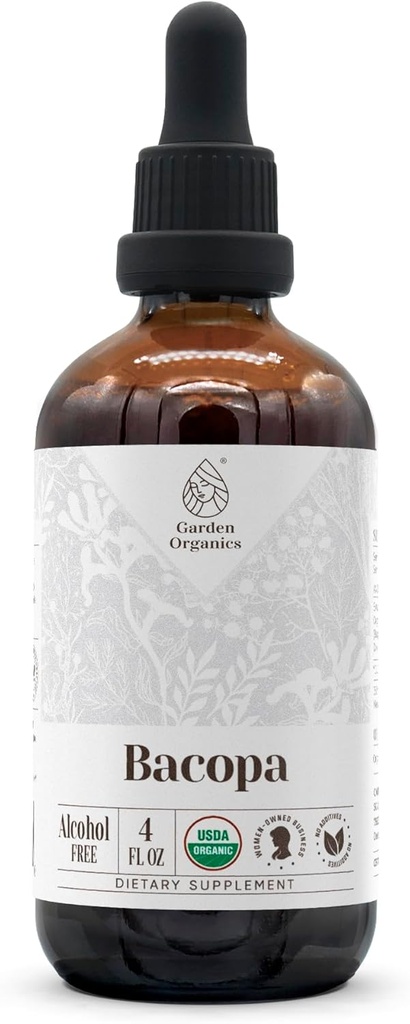 Bacopa USDA Organisks ekstrakts bez alkohola, Organiski augu pilieni, papildinājums, relaksācija, pozitīva kognitīvā iedarbība          - Tinktūra Izgatavots no 100% Organiska Bacopa (Bacopa Monnieri) Žāvēts Herb 4 oz