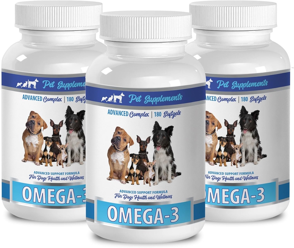 PET SUPPLEMENTS & UZTURĒŠANA LLC Skin and Coat Wet Suņu pārtika - suns Omega 3 Essential Taukvielu ACIDS - Advanced Formula - Matu un apģērbu veselība - Dabīgs - suns Anti iekaisuma - 3 pudeles (540 Softgels)