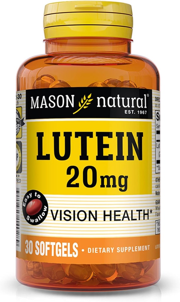 MASON DABASL luteīns 20 mg ar E vitamīnu - veselīga redzes un acu funkcija, atbalsta acu veselību, 30 Softgels
