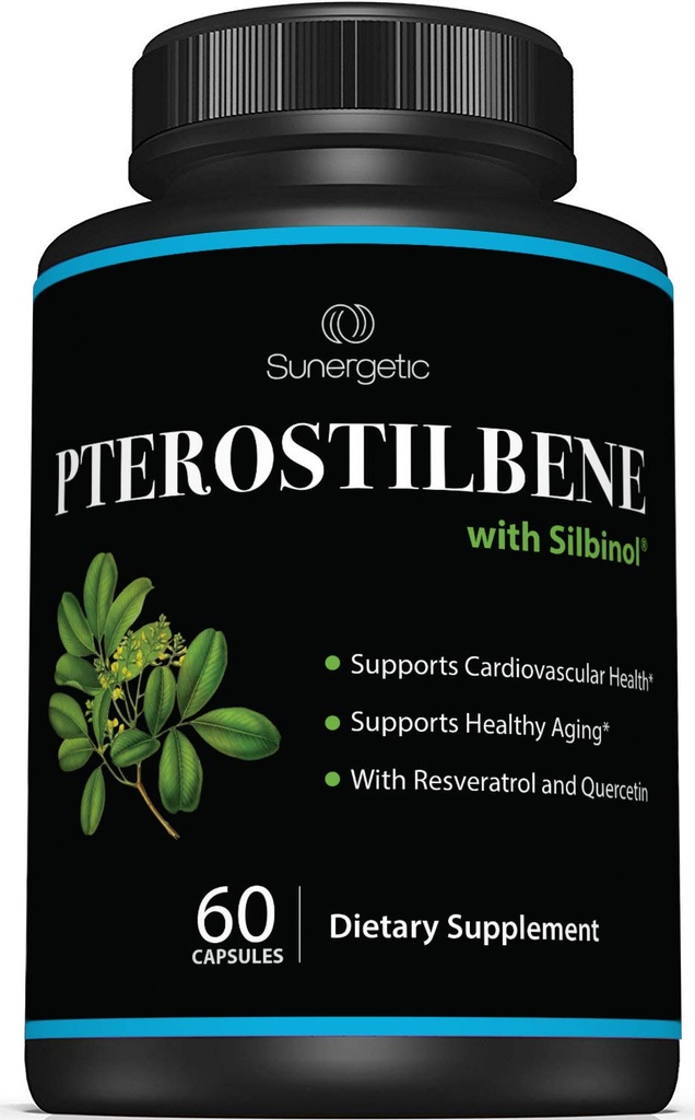 Premium Pterostilbene papildinājums – Pterostilbene ar Resveratrol & Quercetin – Atbalsta veselīga novecošana – dabas avots Pterostilbene 100mg uz apkalpo – 60 kapsulas