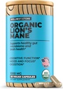 Lauvas Mane Mushroom Organic Papildinājums (Hericium ekstrakts) 60 Veggie Caps - Imūnsupporta papildinājums; Uzlabot kognitīvo funkciju + veicināt vitalitāti, aizsargāt nervu šūnas