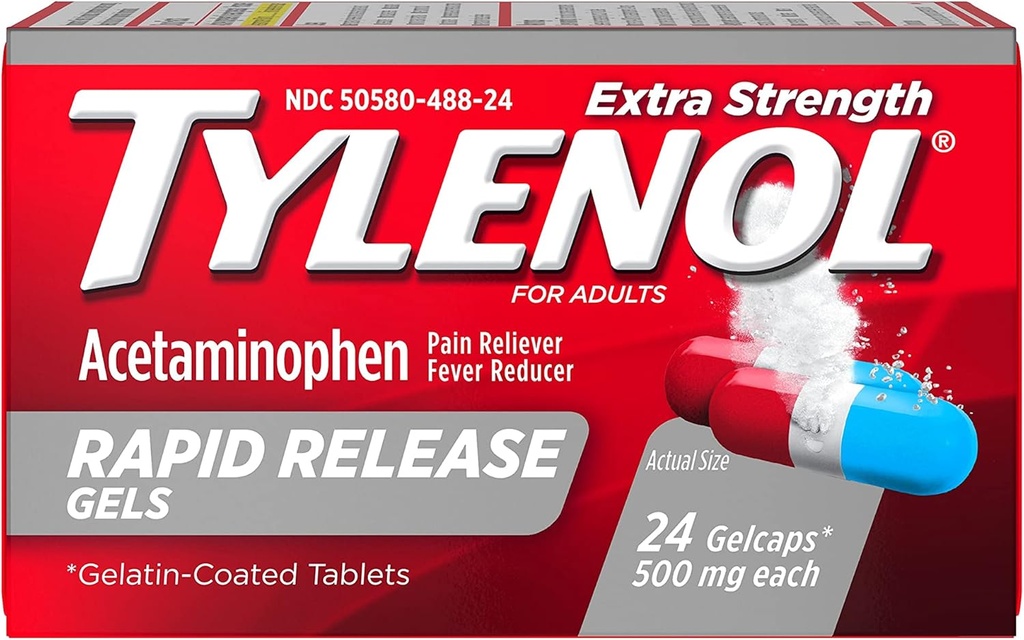 Tylenol Extra Strength Gelkaps atbrīvošanās 24, iepakojumā pa 2