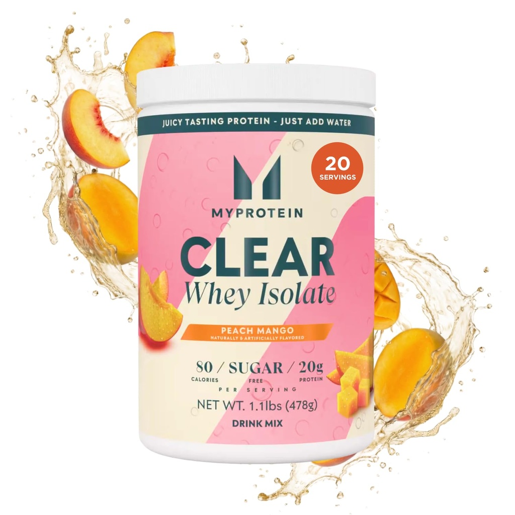 Myprotein Clear Shey Isolate Protein Pulveris, 1.1 Lb (20 Servē) Persiku Mango, 20g Olbaltumvielas uz apkalpo, Dabīgi uzliesmo dzērienu maisījumu, ikdienas olbaltumvielu ieplūdes augstākās veiktspējas