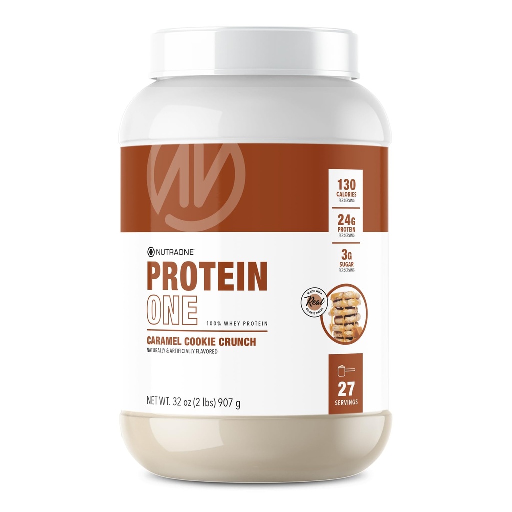 NutraOne ProteinOne sūkalu proteīns veicināt atveseļošanos un veidot muskuļus ar proteīnu krata pulveris vīriešiem un sievietēm (Caramel Cookie Crunch, 2 LB)