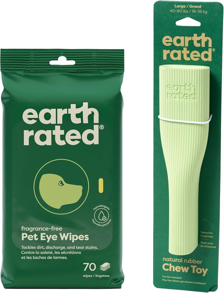 Zemes novērtētais tīrais un kalmais paka - ietver 70 bez smaržas Pet Eye Wipes & 1 lielu bagātināšanas rotaļlieta