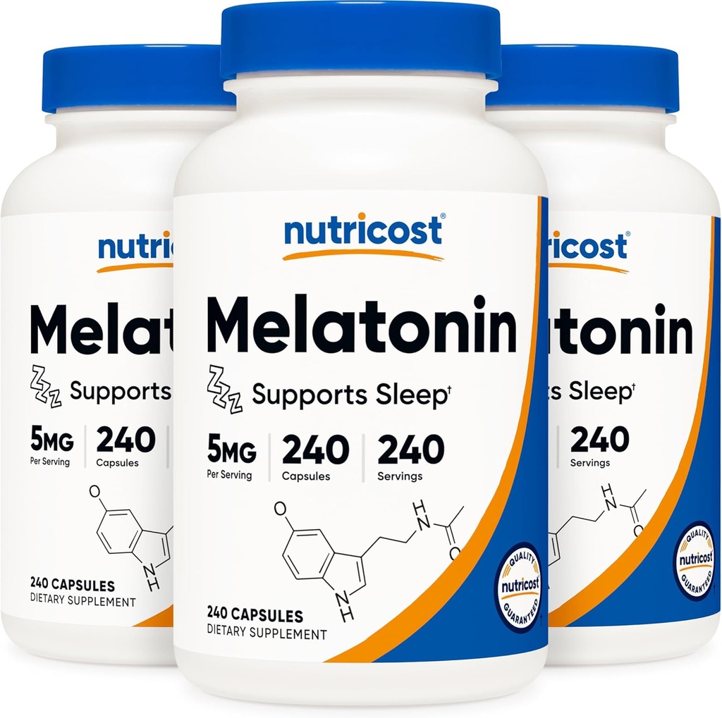 Nutricost Melatonīns 5mg, 240 Kapsulas (3 pudeles)