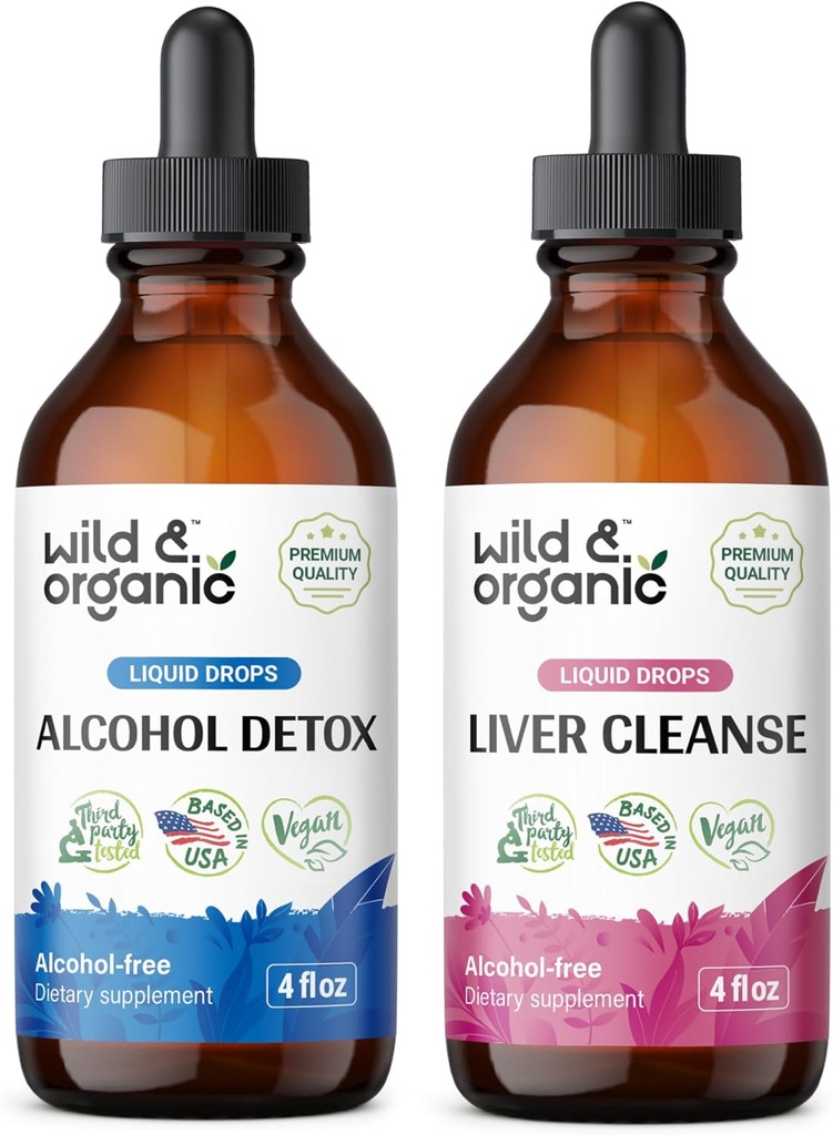 Savvaļas un bioloģiskie Alkohols Detox Tincture 4 fl oz & Aknas Tīrīt Tincture 4 fl oz