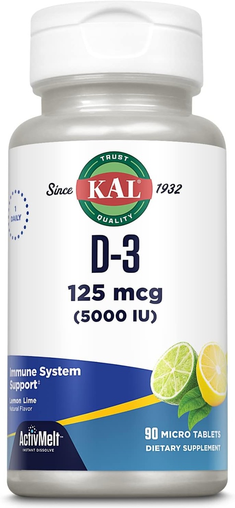 ActiveMelt vitamīns D-3 5000 SV, tūlītēja izšķīst, dabiska citrona laima uzliesmojuma, veselīgas imūnās funkcijas un kaulu atbalsts, 90 Servējumi, 90 Mikrotabletes
