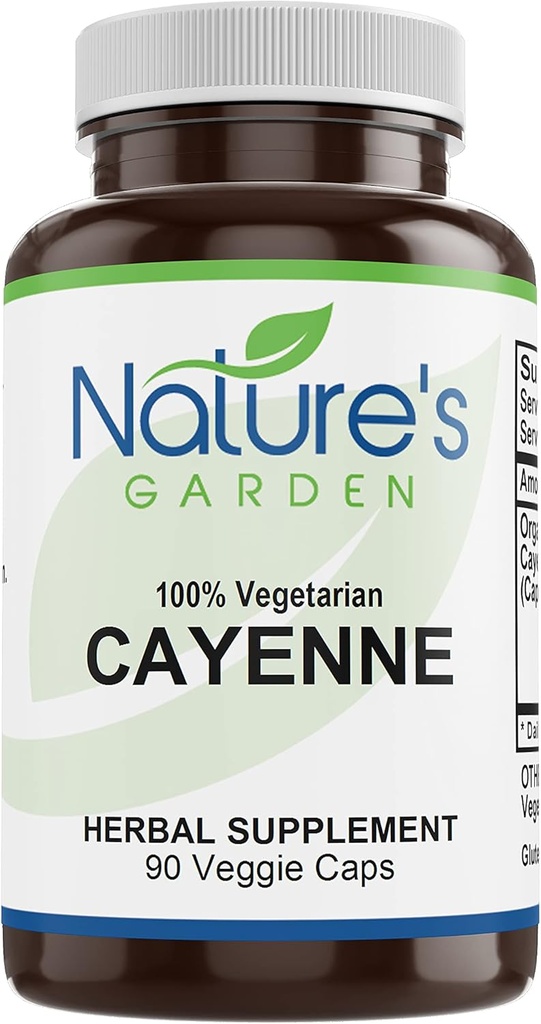 NATURE'S GARDEN ESSENTIALS Cayenne - 90 Veggie Caps with 500mg Organic Cayenne Piparu pulveris