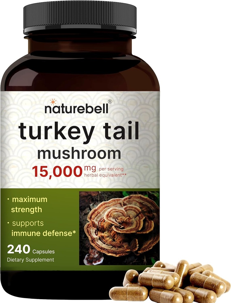NatureBell Turkey Aste Mushroom Capsules 15,000mg Per Serving, 240 Count 
