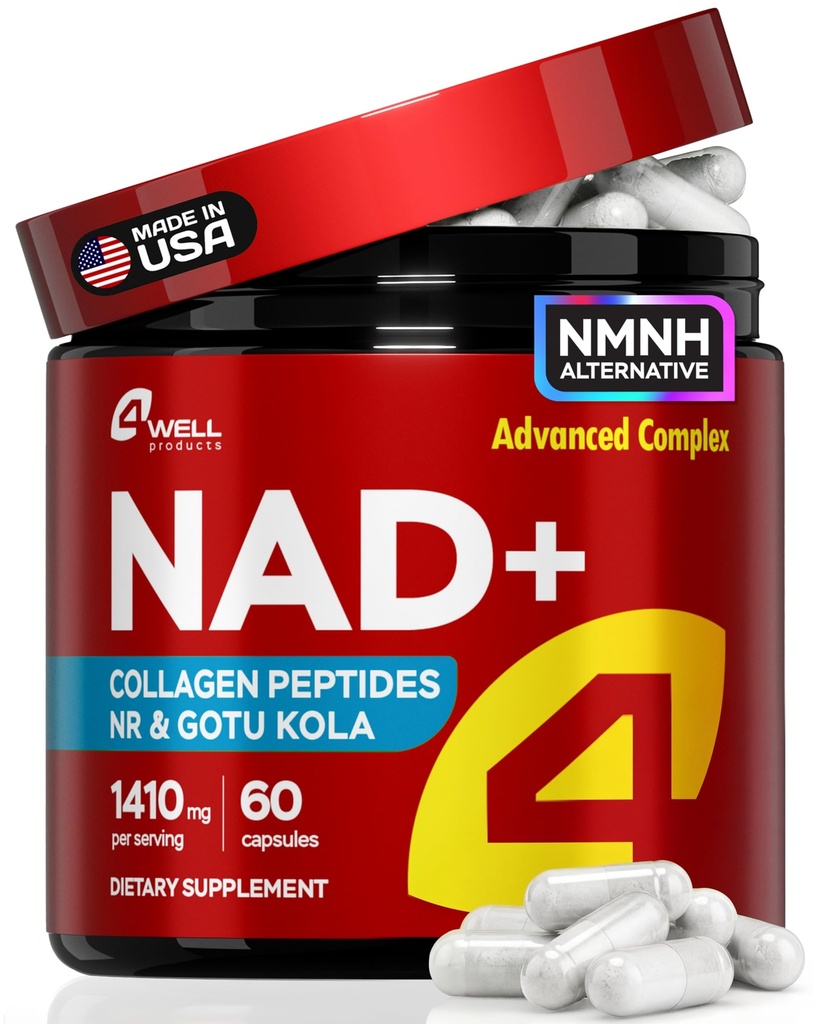 NAD Plus Papildinājums 1400mg - NMNH Papildinājums Alternatīvi atbalsta Veselīgas novecošanas komplekss ar nikotīnamīdu Riboside & Gotu Kola, kolagēns - Powerful NAD+ Formula enerģijai, ādai un kognitīvajai videi, 60 vāciņi