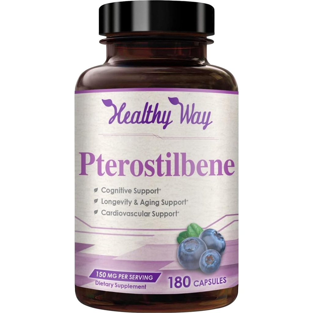 150mg Pterostilbene Papildinājums - Vienu reizi dienā Antioksidants Papildinājums veselīgai novecošanās Imūnās sirds ādas un smadzeņu atbalsts - Dabīgi atvasināts Non-GMO & ražoti ASV (180 Kalpotāji)