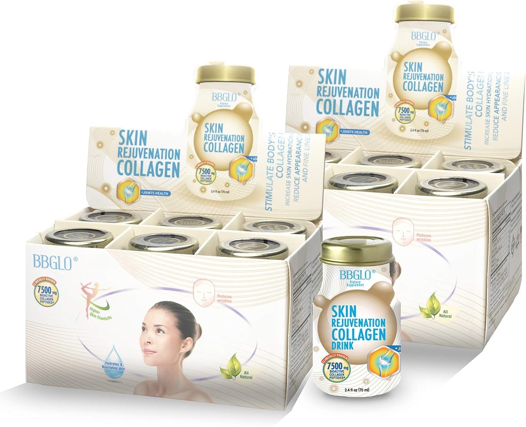 BBGLO® Ādas atjaunošanās kolagēna dzēriens – pretnovecošanās komplekss, 2.4 fl. Oz (12 pudeles, locītavas)