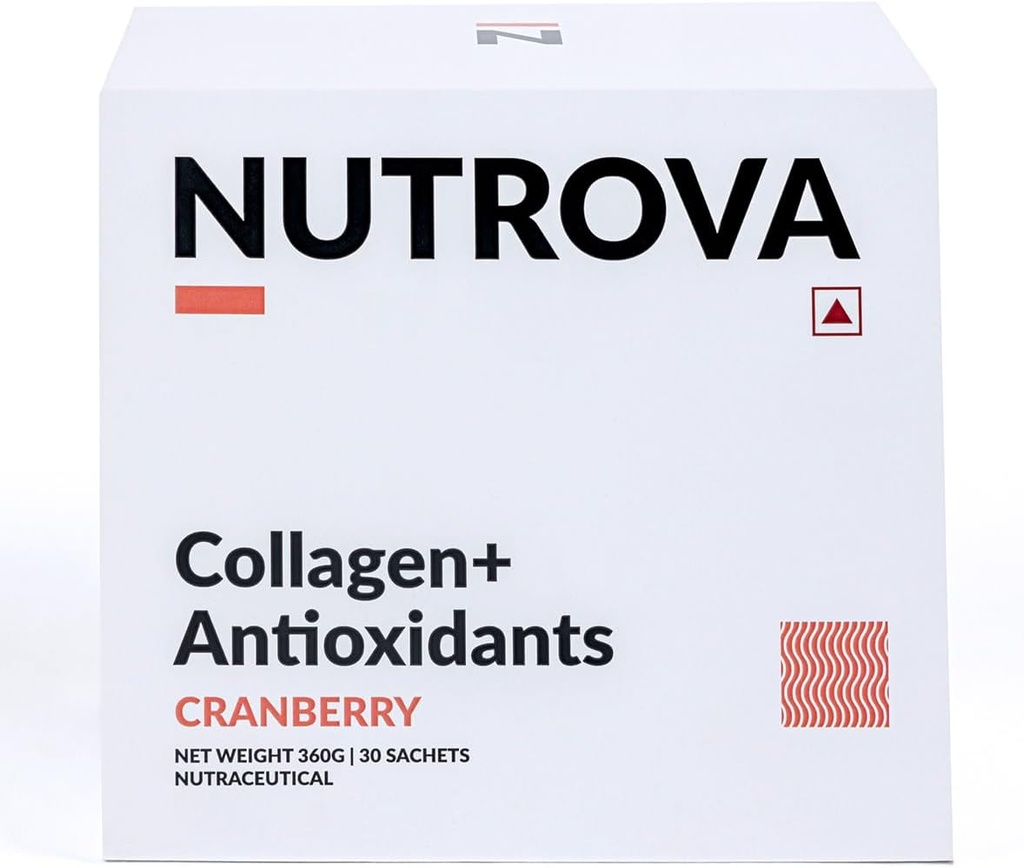 NUTROVA kolagēns+antioksidanti Papildinājums - jūras kolagēna pulveris vīriešiem un sievietēm,palielina ādas hidratāciju, samazina ādas bojājumus,atbalsta veselīgu ādu,Hair & Nails, Dzērvenes, 1 skaits,30 Kalpo