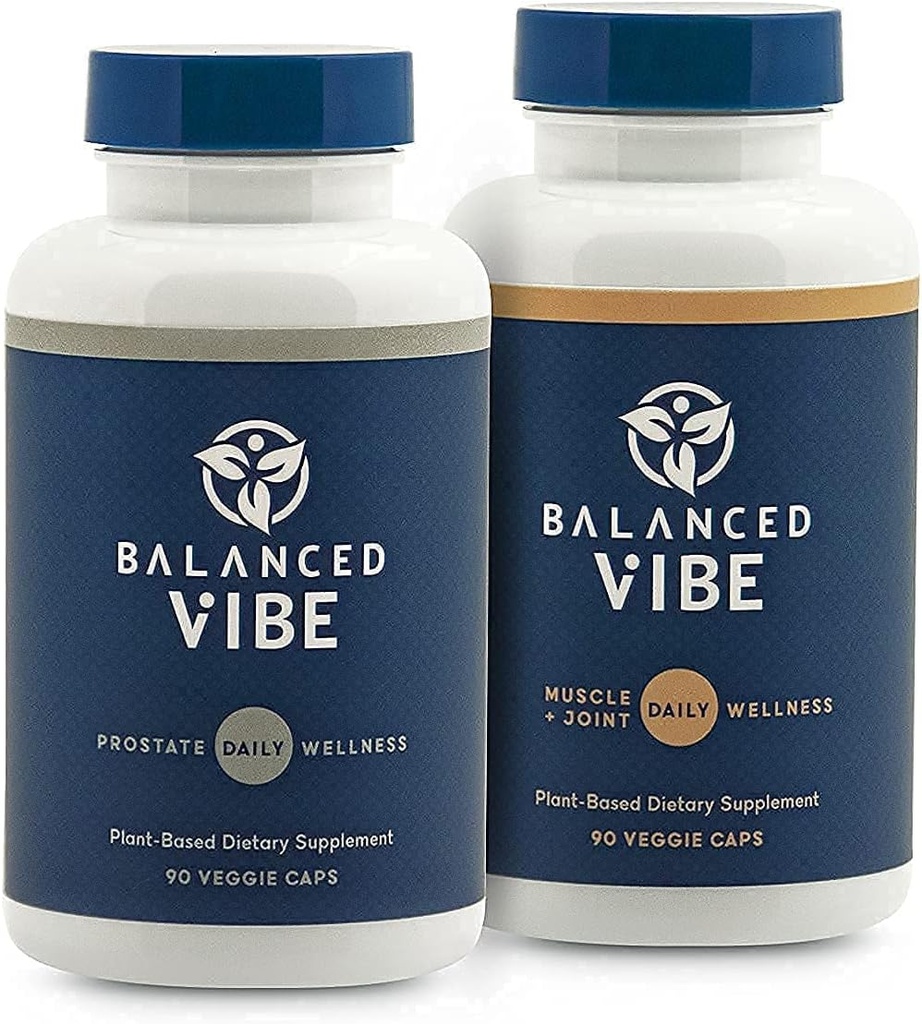 Līdzsvarots Vibe vīriešu paka - Prostata un muskuļu+Joint Herbal Papildinājums - dabas atbalsts locītavu labsajūtu, mobilitāti, veicināt miegu, palīdz samazināt bieža urinēšana un neatliekamība - 90 Caps Ea