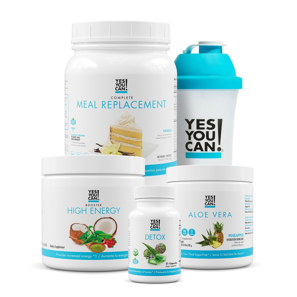 Jā jūs varat! Detox Plus komplekts (Ēdienreizes nomaiņa Vanilla, Aloe Vera ananass) - Complete ēdienreizes rezerves pulveris, augstas enerģijas Shake Booster, Aloe Vera Detox papildinājums, Veselības transformācija