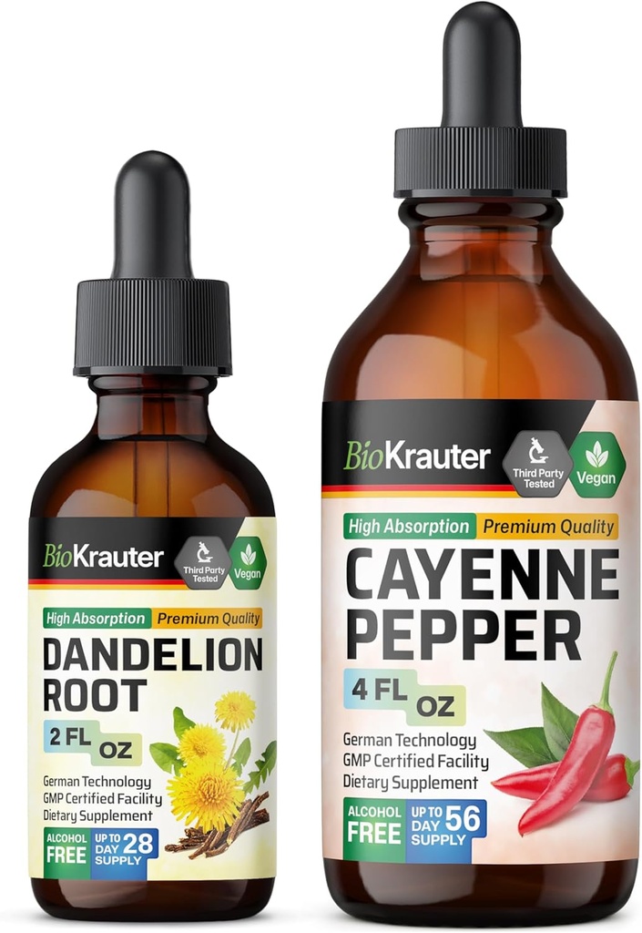 BIO KRATER Cayenne Pepper Tincture 4 Fl. Oz. & Dandelion Tincture 2 Fl. Oz.