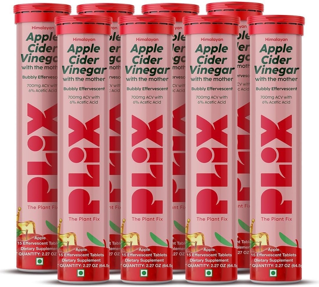 PLIX - AUGU FIX Ābolu Sidra Etiķis Putojošās tabletes ar māti, 700 mg ACV ar VIT B12, B6, Iepakojumā 8         -Vegan, bez pievienotā cukura, bez GMO un lipekļa