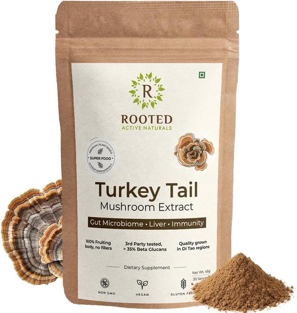ROOTED Active's Turkey Aste Sēņu ekstrakta pulveris, USDA & EU Sertificēts Organic