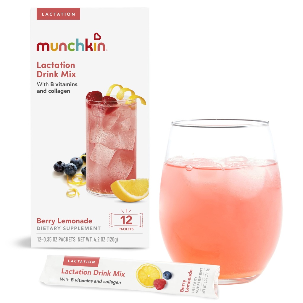 Munchkin® Milkmakers® Zīdīšanas Dzēriens Mix Papildinājums ar B Vitamīniem/kolagēns/Fenugreek & Milk Šistils zīdīšanas periodā Moms, Berry Lemonade, 14 Count