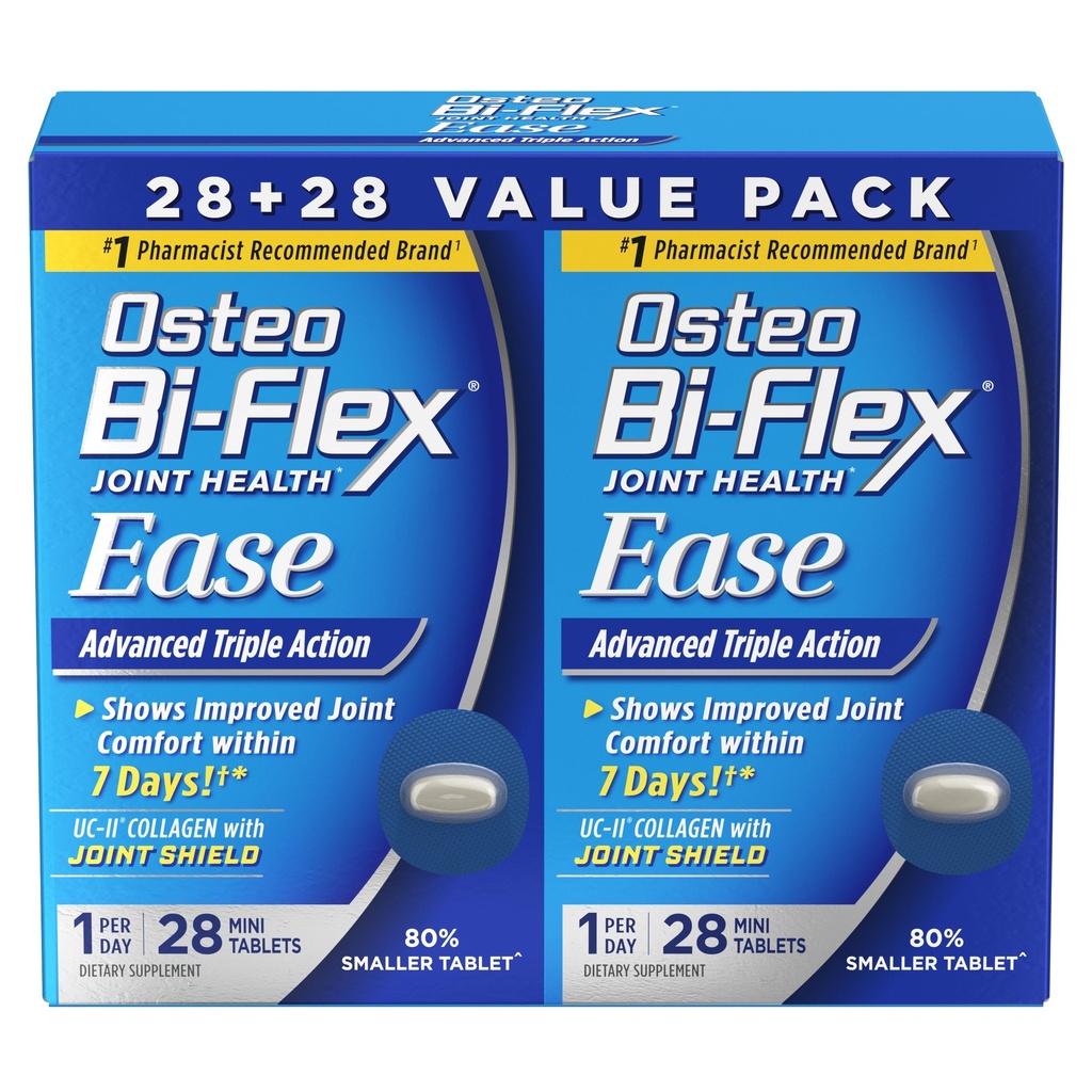Osteo Bi- Flex Ease Advanced Triple Action ar D vitamīna kopīgām piedevām, Mini- Tablets, 28 Skaits, Iepakojums pa 2